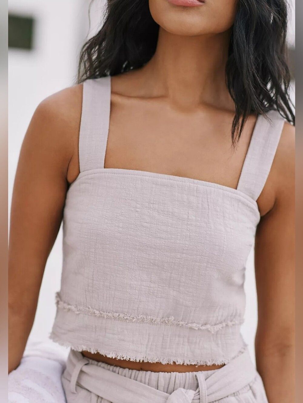 Flat White Anthropologie Taupe Gauze Sleeveless Square Neck Crop Top - Size XL